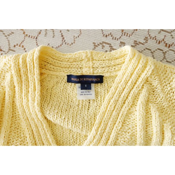 Vintage Light Yellow Cotton Chunky Cardigan sz S - Picture 4 of 4